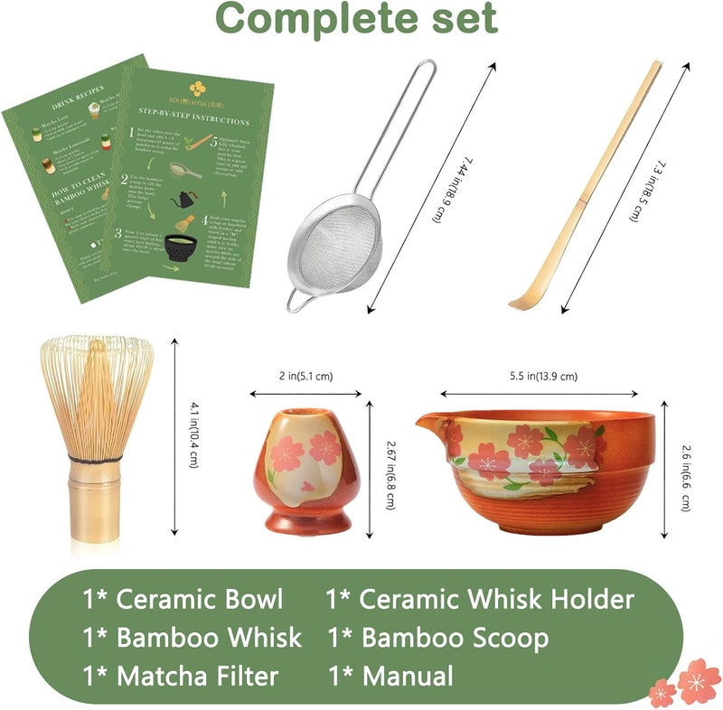 KOIMYSA Matcha Whisk Set With Cherry Blossom Design Bowl And Whisk, Japanese Traditional Matcha Starter Kit Gifts For Women Men Girl Friend,Terracotta And Beige - Image 2
